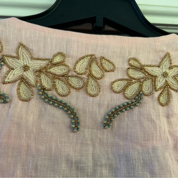 Key Lime & Pink beaded linen tunic top size L - Picture 6 of 8